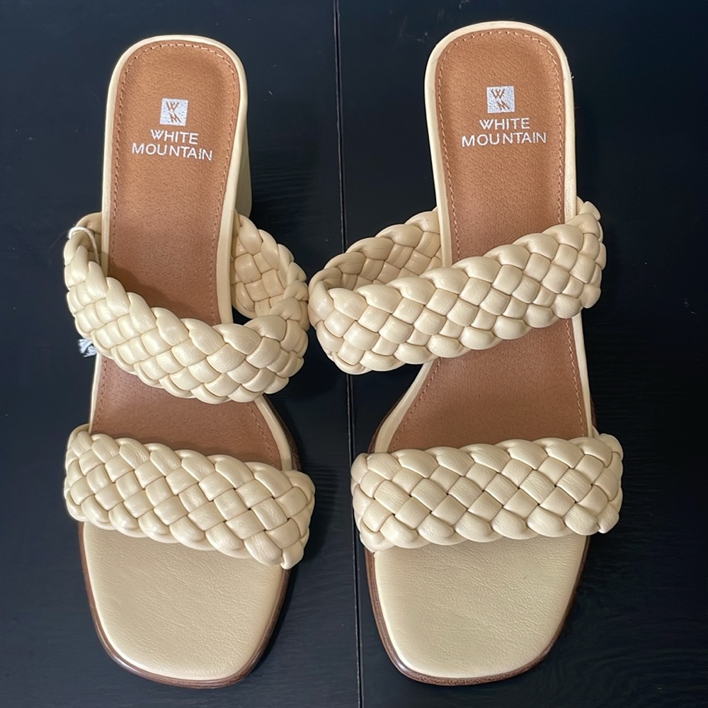 White Mountain Womens NWT Faux Leather Woven Slip On Heels Shoes Size 8-1/2 - Picture 3 of 9
